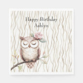 Serviette En Papier Chouette rose enchantée Anniversaire (Devant)