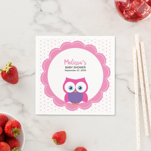 Serviette En Papier Chouette rose fille douce Adorable yeux expressifs (En situation)