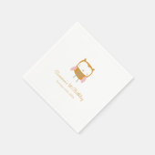 Serviette En Papier Chouette rose jaune moderne personnalisée 1er anni (Coin)