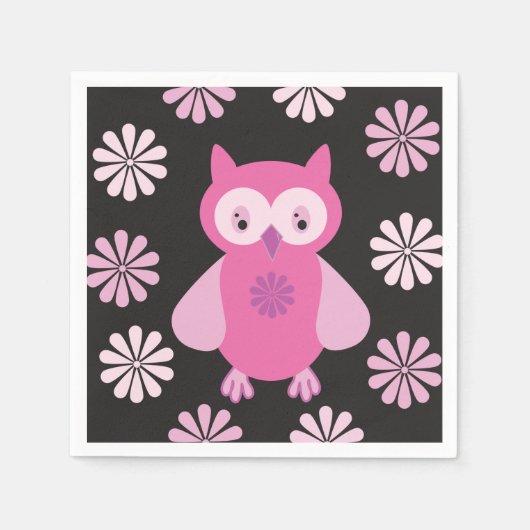Serviette En Papier chouette rose mignonne (Devant)