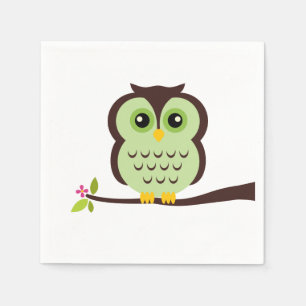 Serviette En Papier Chouette verte mignonne
