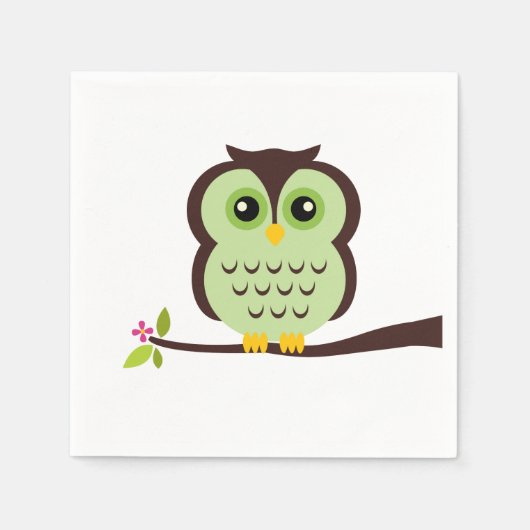 Serviette En Papier Chouette verte mignonne (Devant)
