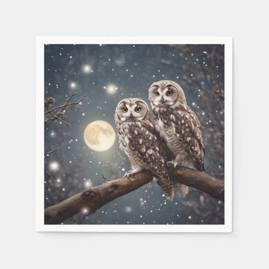 Serviette En Papier Chouettes avec Pleine lune (Devant)