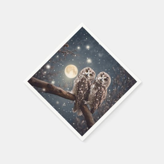 Serviette En Papier Chouettes avec Pleine lune (Coin)