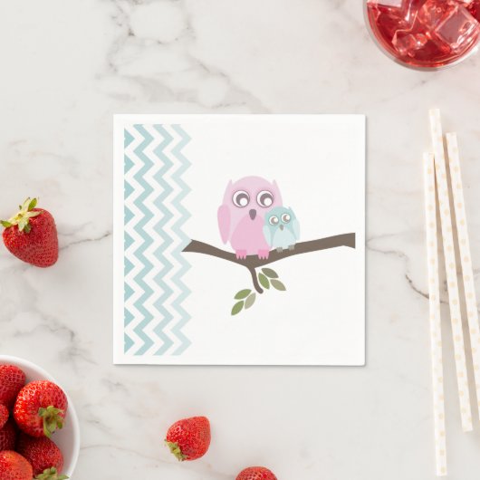 Serviette En Papier Chouettes + Baby shower Garçon Chevron (En situation)