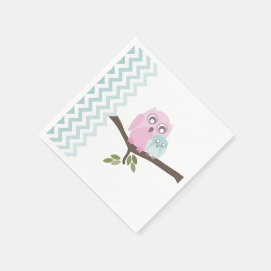 Serviette En Papier Chouettes + Baby shower Garçon Chevron (Coin)