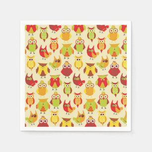 Serviette En Papier Chouettes colorées mignonnes aux couleurs automnal