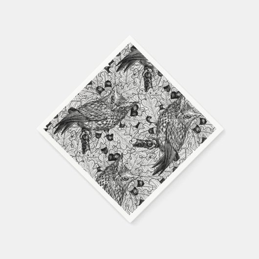 Serviette En Papier Chouettes dans le chêne, noir et blanc (Coin)