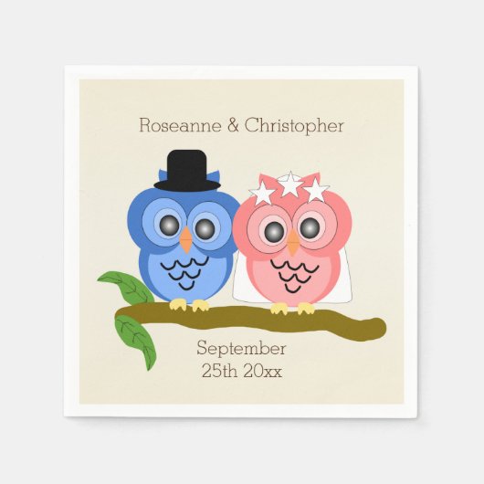 Serviette En Papier Chouettes Design Champagne Mariage couleur (Devant)