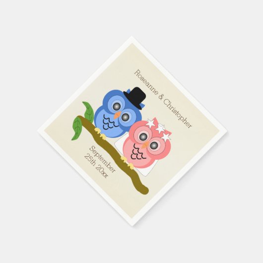 Serviette En Papier Chouettes Design Champagne Mariage couleur (Coin)