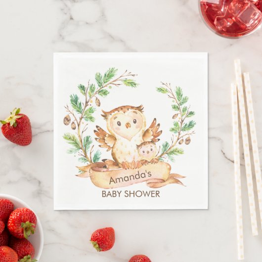 Serviette En Papier Chouettes en bois Baby shower Papier Naples (En situation)