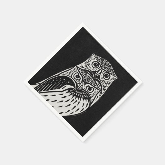 Serviette En Papier Chouettes en noir et blanc (Coin)