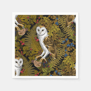 Serviette En Papier Chouettes, fougères, chênes et baies 2