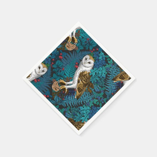 Serviette En Papier Chouettes, fougères, chênes et baies 3 (Coin)