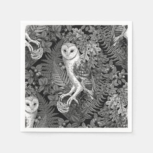 Serviette En Papier Chouettes, fougères, chênes et baies 4 (Devant)