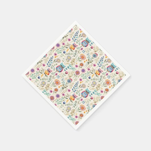 Serviette En Papier Chouettes mignonnes en fleurs (Coin)