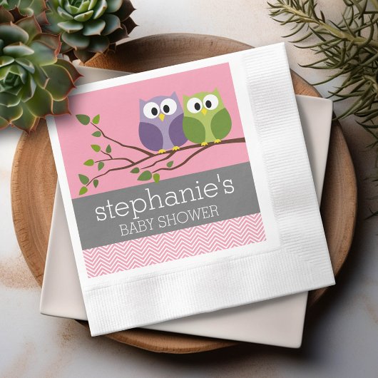 Serviette En Papier Chouettes mignonnes sur Branche Bébé Fille Douche