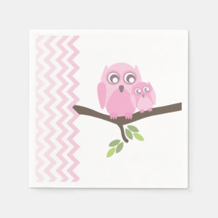 Serviette En Papier Chouettes roses + Baby showers pour filles Chevron