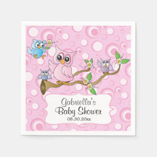 Serviette En Papier Chouettes roses pour bébés sur une branche