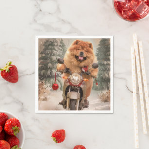 Serviette En Papier Chow Chow Chien chevauchant la moto Noël