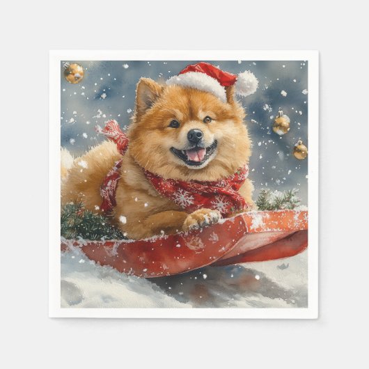Serviette En Papier Chow Chow Dog in Sledge Let's neige Christmas (Devant)
