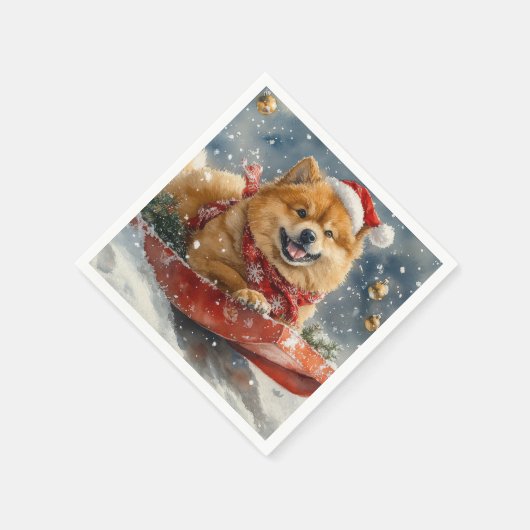 Serviette En Papier Chow Chow Dog in Sledge Let's neige Christmas (Coin)