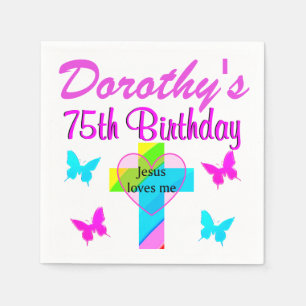 SERVIETTE EN PAPIER CHRÉTIEN 75E NAPKINS CUSTOMISÉS D'ANNIVERSAIRE