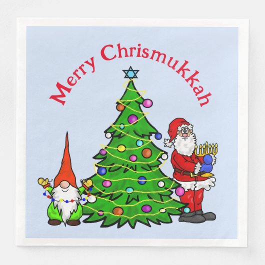 Serviette En Papier Chrismukkah Père Noël, Arbre et serviettes Gnome (Devant)