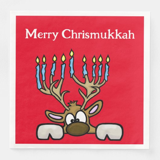 Serviette En Papier Chrismukkah Reinder avec Menorah Antlers Napkins (Devant)