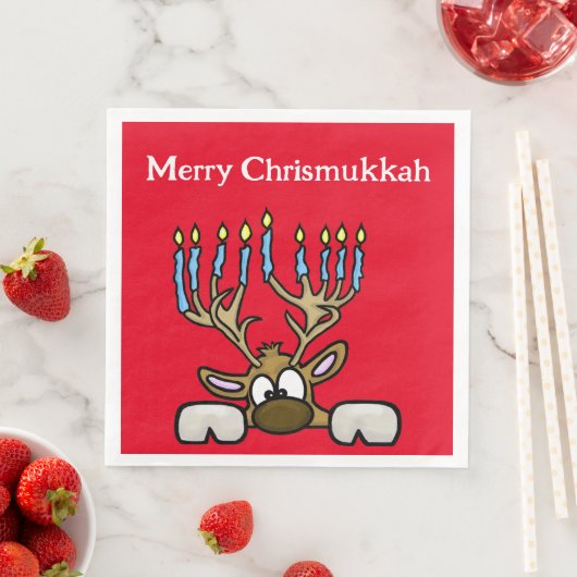 Serviette En Papier Chrismukkah Reinder avec Menorah Antlers Napkins (En situation)