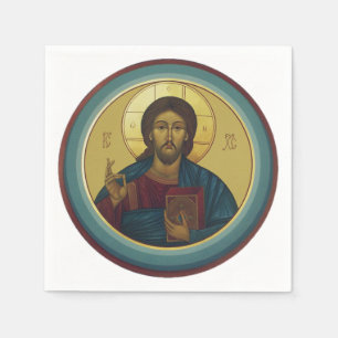 Serviette En Papier Christ Pantocrator byzantin Mosaïque ronde Art