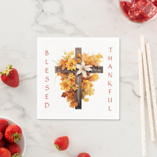 Serviette En Papier Christian Automne Floral Cross Thanksgiving (En situation)