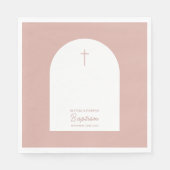 Serviette En Papier Christian Baptême Christening Girl'arc rose (Devant)