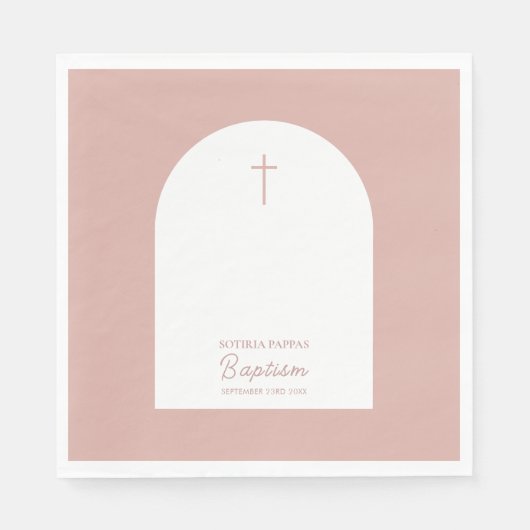Serviette En Papier Christian Baptême Christening Girl'arc rose (Devant)