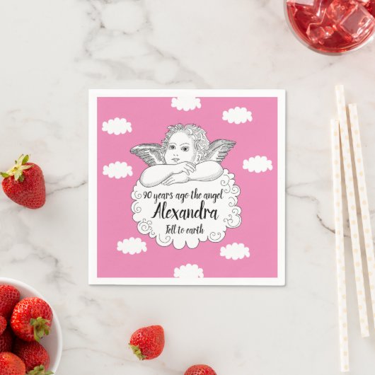 Serviette En Papier Christian Cloud Angel Joyeux 90e anniversaire rose (En situation)