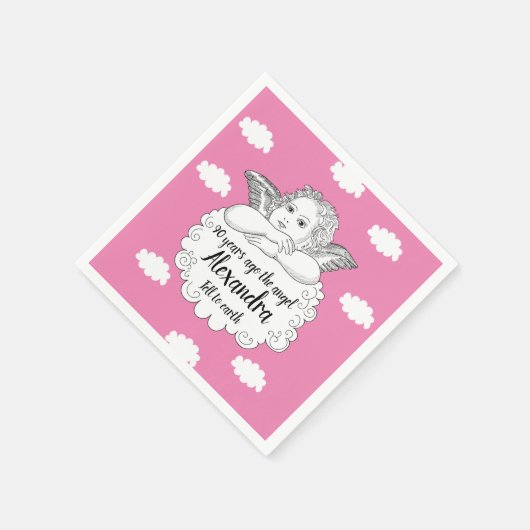 Serviette En Papier Christian Cloud Angel Joyeux 90e anniversaire rose (Coin)