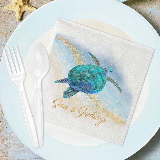 Serviette En Papier Christmas Beach Sea Turtle Seas et salutations