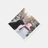 Serviette En Papier Christmas Black Labrador Retriever with Snowman (Coin)