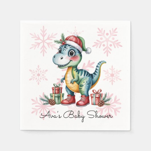 Serviette En Papier Christmas Blue Dino and Presents Boy Baby Shower (Devant)