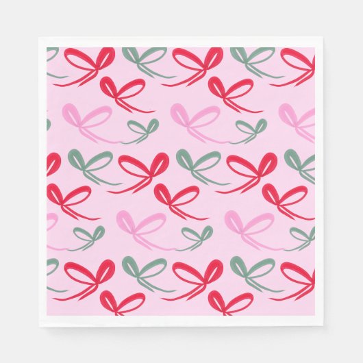 Serviette En Papier Christmas bows green pink whimiscal hand drawn (Devant)