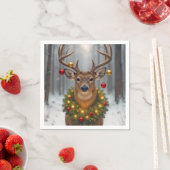 Serviette En Papier Christmas Buck Wearing a Glowing Wreath (En situation)