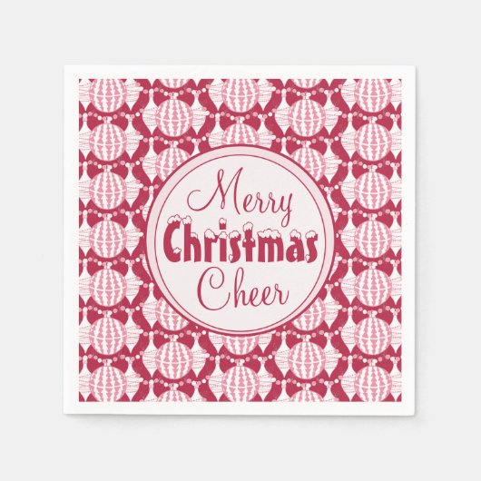 Serviette En Papier Christmas Bulbs w/ Snowy Font Red & White (Devant)