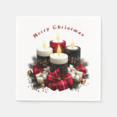 Serviette En Papier Christmas Candles Red White Satin Ribbon (Devant)
