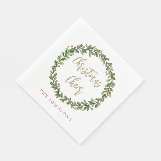 Serviette En Papier Christmas Cheer Wreath Gold Script Personalized (Coin)