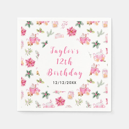 Serviette En Papier Christmas Cookies and Cocoa Birthday Party Pink (Devant)