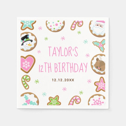 Serviette En Papier Christmas Cookies Birthday Party Pink and Green (Devant)