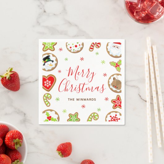 Serviette En Papier Christmas Cookies Merry Christmas Red and Green (En situation)