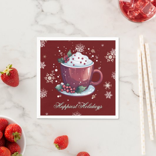 Serviette En Papier Christmas Cup of Hot Chocolate | Red (En situation)