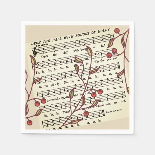 Serviette En Papier Christmas Deck the Halls Sheet Music Paper Napkin (Devant)