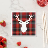 SERVIETTE EN PAPIER CHRISTMAS DEER RED PLAID (En situation)